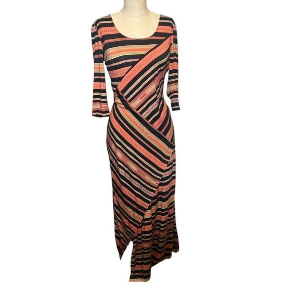 Peruvian Connection Dress Small Asymetical Maxi Southwestern Stripe Viscose - Picture 2 of 6